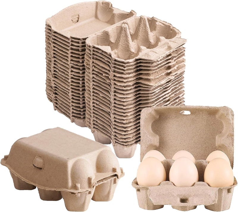 vwpvdeeg 30 Pack Half Dozen Egg Cartons, Blank Natural Pulp Egg Carton Bulk 6 Count for Chicken Eggs and Duck Eggs, Reusable, Protects, Egg Storage Containers for Home Kitchen and Farmhouse (30 PCS 6 Count) - Image 1